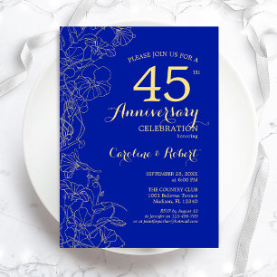 Sapphire Gold Floral 45-årsjubileum Inbjudningar