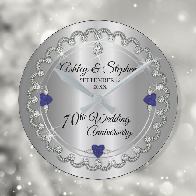 Sapphire Jubilee Diamonds 70:e Bröllop Rund Klocka (Skapare uppladdad)