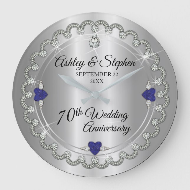 Sapphire Jubilee Diamonds 70:e Bröllop Stor Klocka (Framsida)