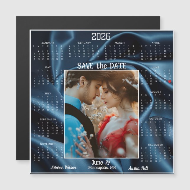 Sapphire Luxury Satin Save the Date Engaged Couple (Fram/baksida)