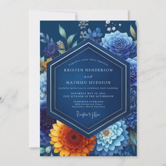 Sapphire Lysande Flora Bröllop Inbjudningar (Framsida)