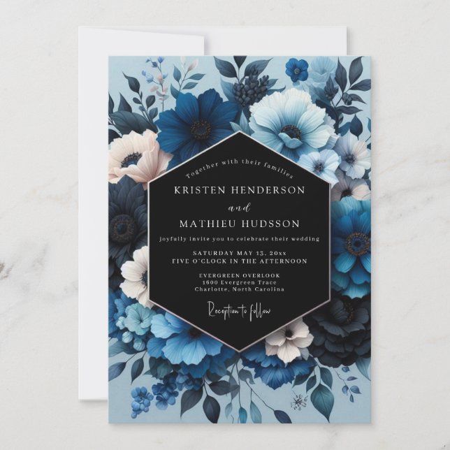 Sapphire Moody Bloom Wedding Inbjudningar (Framsida)