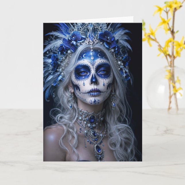 Sapphire Moon Calavera – Blå Celestial Dag av de D Kort (Gul blomma)