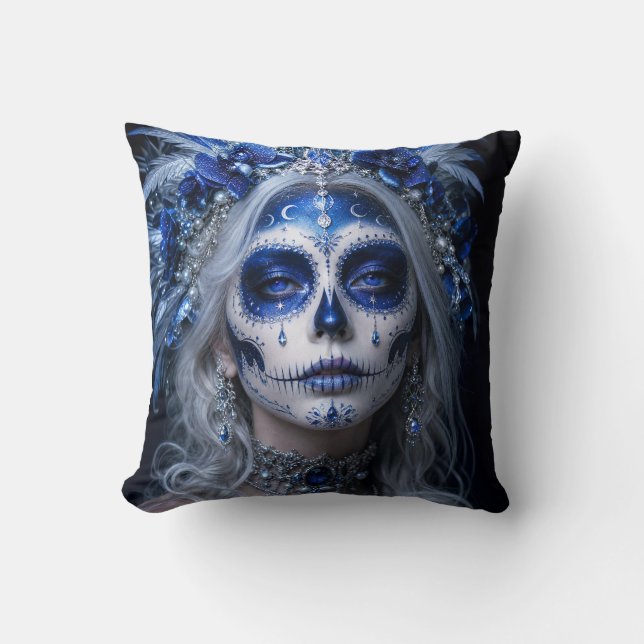 Sapphire Moon Calavera – Blå Celestial  Kudde (Framsida)