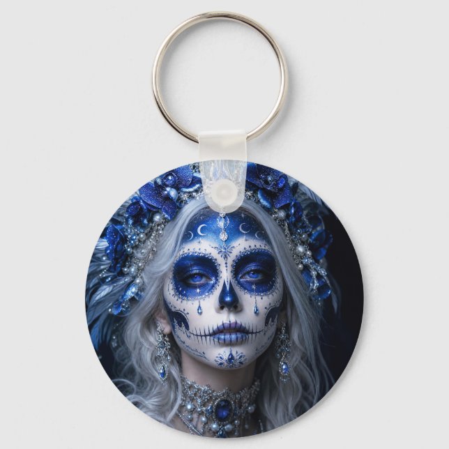 Sapphire Moon Calavera – Blå Celestial  Nyckelring (Framsida)