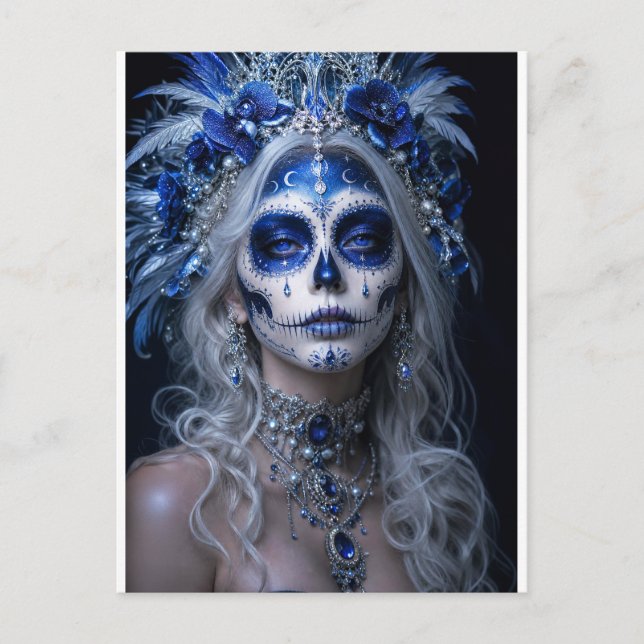 Sapphire Moon Calavera – Blå Celestial  Vykort (Framsida)