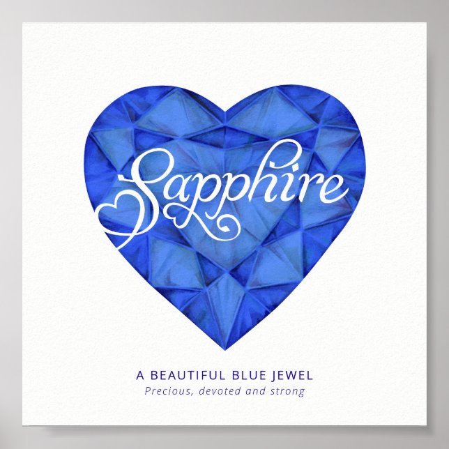Sapphire namn betyder vattenfärgsblått hjärta poster (Framsidan)