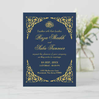 Sapphire Navy Islamic Wedding Inbjudningar
