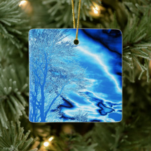 Sapphire och Iced Blue Stormy Himlar Julgransprydnad Keramik