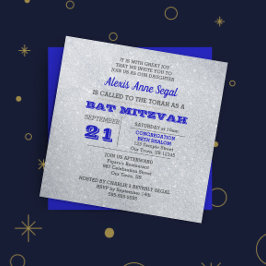 Sapphire och Silver Glitter Glam Bat mitzvah Inbjudningar
