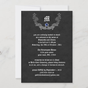 Sapphire och Silver Monogram Gothic Investigation Inbjudningar