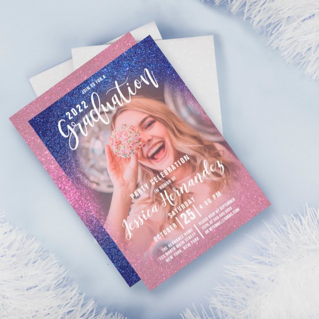 Sapphire Rosa Triple Glitter Photo Studenten Inbjudningar (Skapare uppladdad)