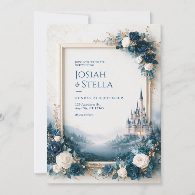 Sapphire Rose Slott Lake Ram Wedding Inbjudningar (Framsida)