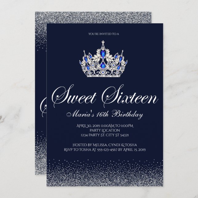 Sapphire Sweet 16 Birthday-inbjudningar Inbjudningar (Fram/baksida)