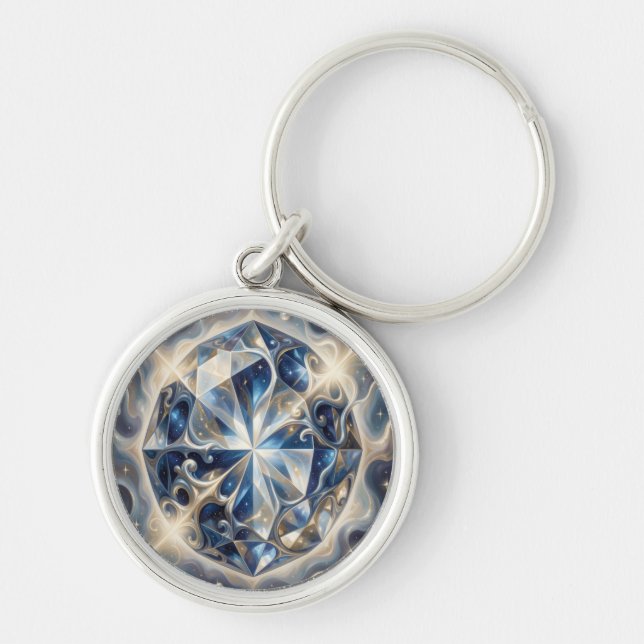 Sapphire – The Stone of Truth and Wisdom´3 Rund Silverfärgad Nyckelring (Framsidan)