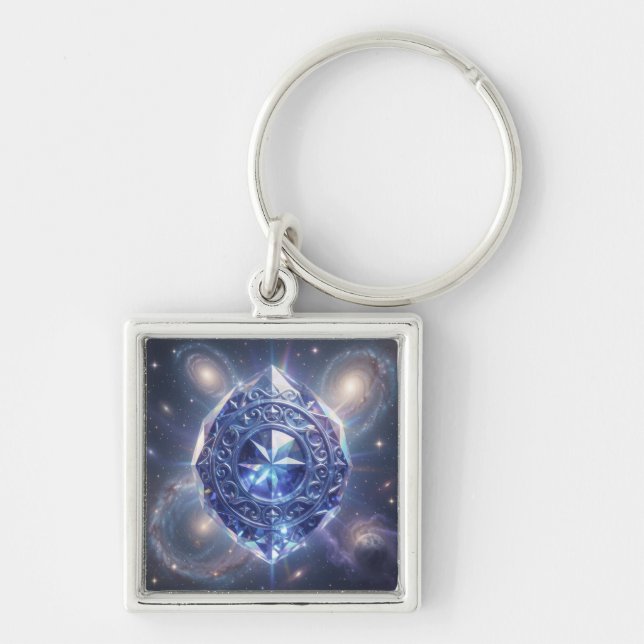 Sapphire – The Stone of Truth and Wisdom´4 Fyrkantig Silverfärgad Nyckelring (Framsidan)