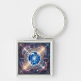 Sapphire – The Stone of Truth and Wisdom´6 Fyrkantig Silverfärgad Nyckelring