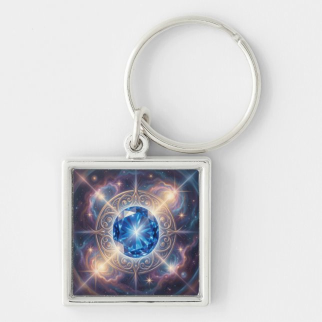Sapphire – The Stone of Truth and Wisdom´6 Fyrkantig Silverfärgad Nyckelring (Framsidan)