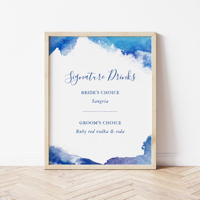 Sapphire Tide Bröllop Drink Menu Sign Poster (Skapare uppladdad)