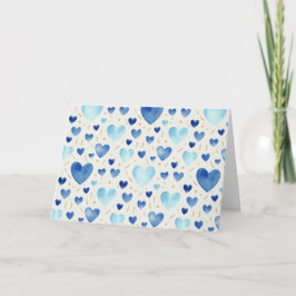 Sapphire Tide Watercolor Hearts Kort