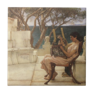 Sappho och Alcaeus av Sir Lawrence Alma Tadema Kakelplatta