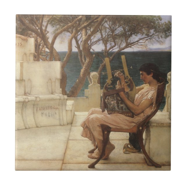 Sappho och Alcaeus av Sir Lawrence Alma Tadema Kakelplatta (Framsidan)