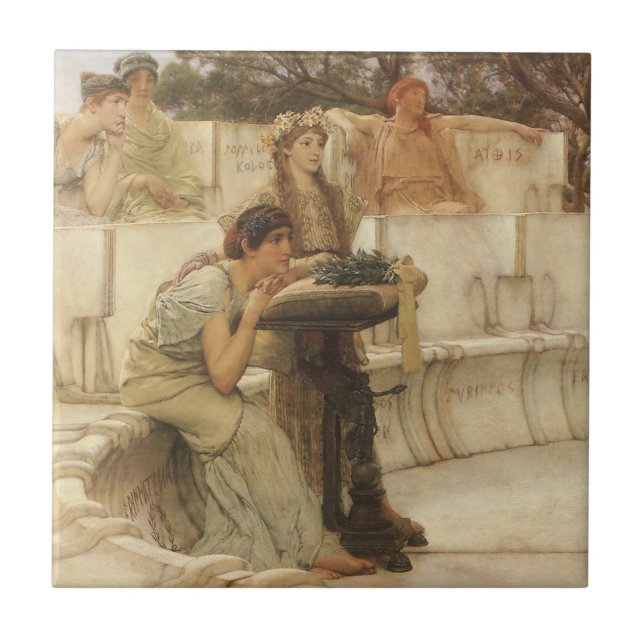 Sappho och Alcaeus av Sir Lawrence Alma-Tadema Kakelplatta (Framsidan)