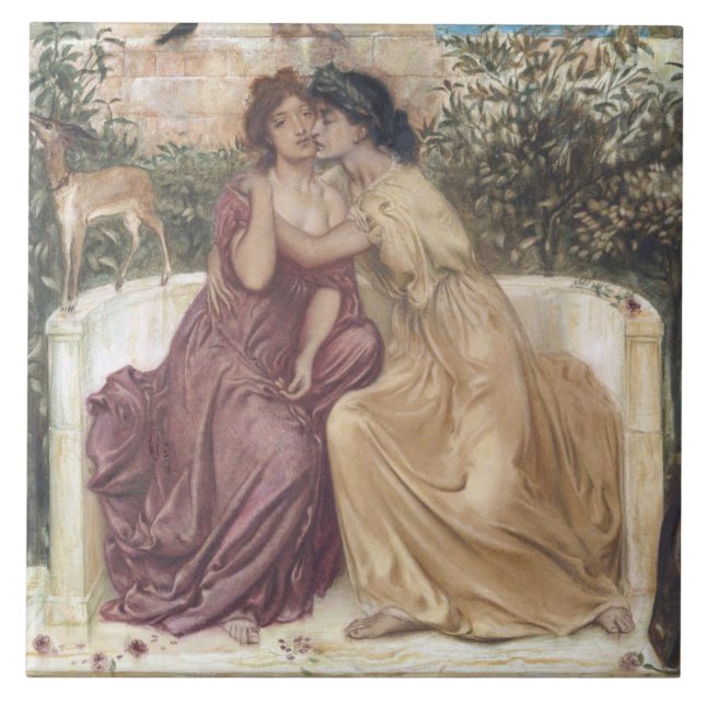 Sappho och Erinna på grekiska Garden (Lesbisk Kärl Kakelplatta (Framsidan)