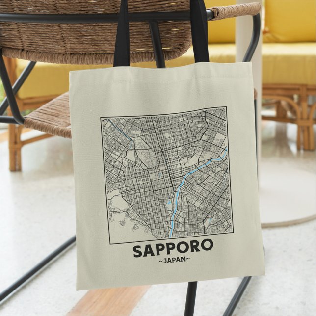 Sapporo, Japan, City Map Tote Bag Tygkasse (Skapare uppladdad)