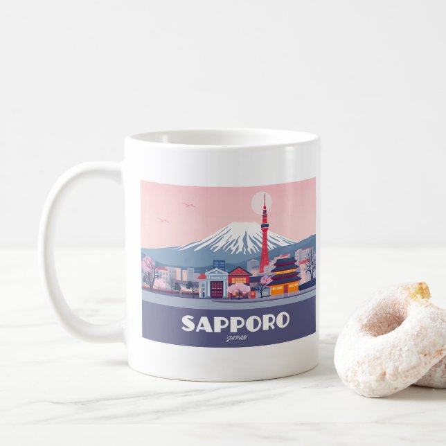 Sapporo Japan Hokkaido Cityscape Pastel Travel Kaffemugg (Med munk)