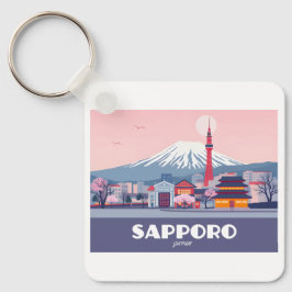 Sapporo Japan Hokkaido Cityscape Pastel Travel Nyckelring