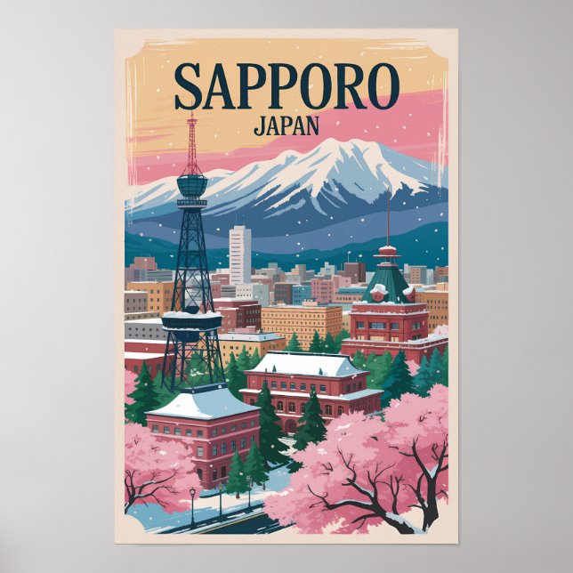 Sapporo Japan Illustration Resa Konst Vintage Poster (Framsidan)