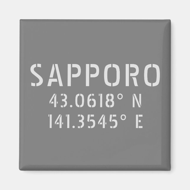 Sapporo Latitude & Longitud-koordinater Magnet (Framsidan)