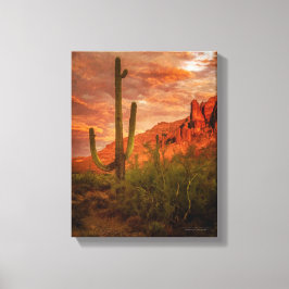 Saquaro Cactus Superstition Mountain Sunset 11x14 Canvastryck