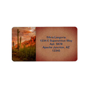 Saquaro Cactus Superstition Mountain Sunset Adressetikett