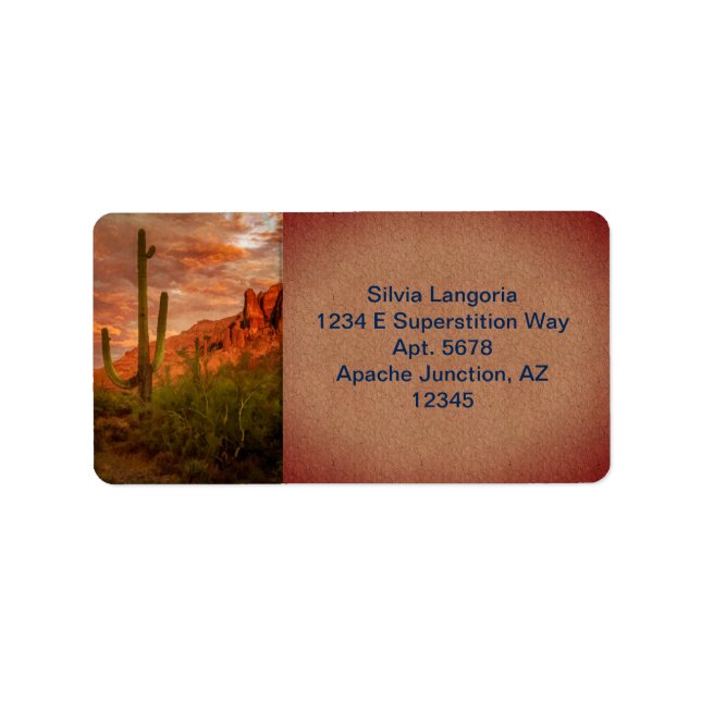 Saquaro Cactus Superstition Mountain Sunset Adressetikett (Framsidan)