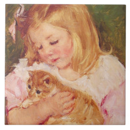 Sara Holding a Cat (av Mary Cassatt) Kakelplatta