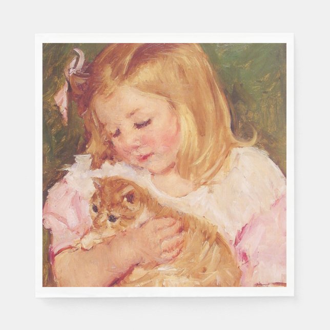 Sara Holding a Cat (av Mary Cassatt) Pappersservett (Framsidan)