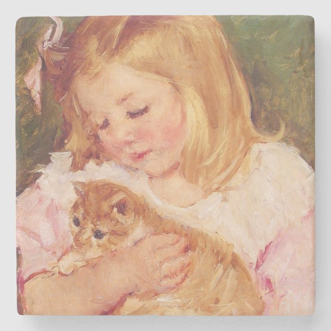Sara Holding a Cat (av Mary Cassatt) Stenunderlägg (Framsidan)