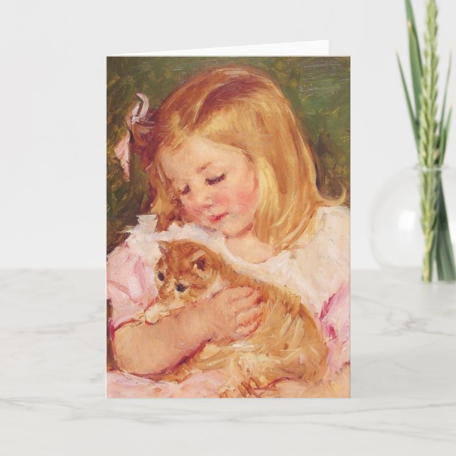 Sara innehav en katt C. Mary 1908 Cassatt Kort (Framsida)