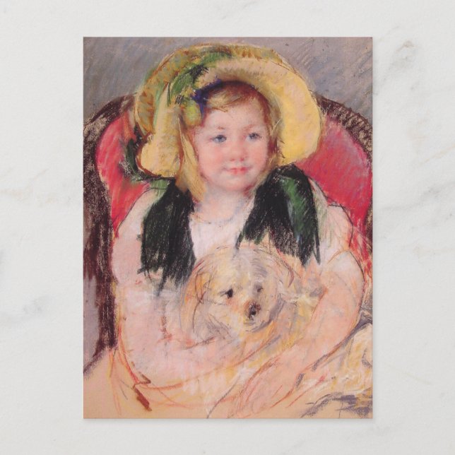 Sara med hennes Hund (av Mary Cassatt) Vykort (Framsida)