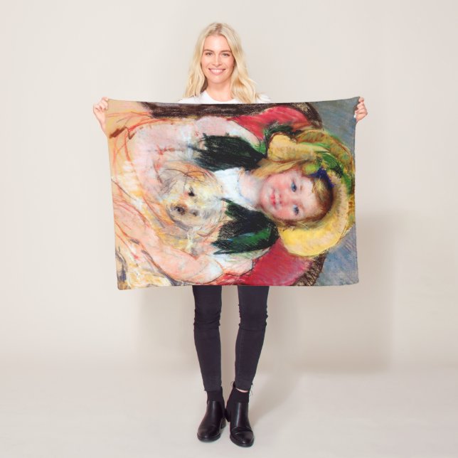 Sara med Hennes Hund, Cassatt Fleecefilt (På plats)