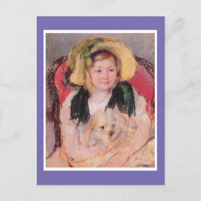 Sara med hennes Hund i Armstol, av Mary Cassatt. Helg Vykort (Framsida)
