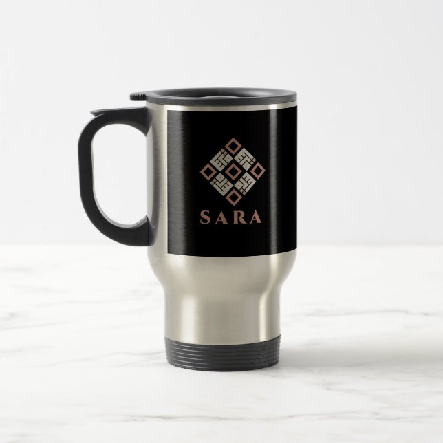 SARA Namn Mugg | Modern Kufisk Geometrisk Mönster  (Vänster)