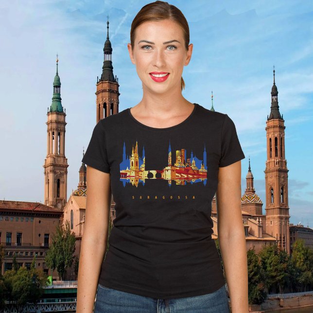 Saragossa Spanien Panorama Varm Resa Tröja (Saragossa, Spain, black t-shirt for women)