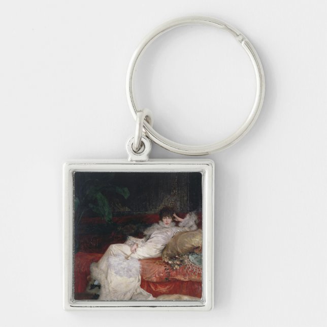 Sarah Bernhardt 1876 Fyrkantig Silverfärgad Nyckelring (Framsidan)
