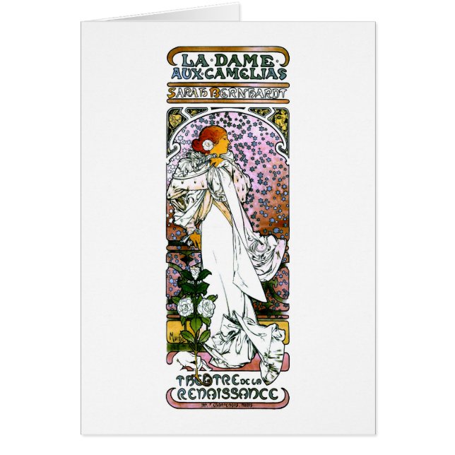 Sarah Bernhardt, La Dame aux Camélias, Mucha Bra Hälsningskort (Framsidan)