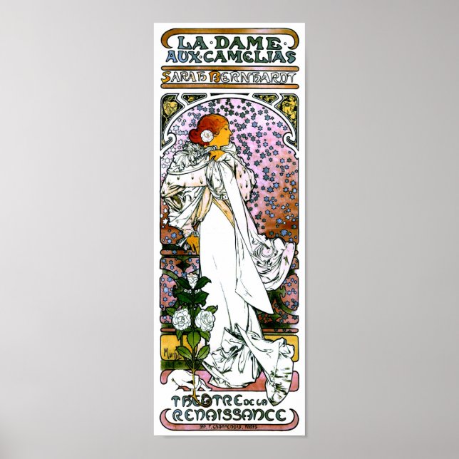 Sarah Bernhardt, La Dame aux Camélias, Mucha Bra Poster (Framsidan)