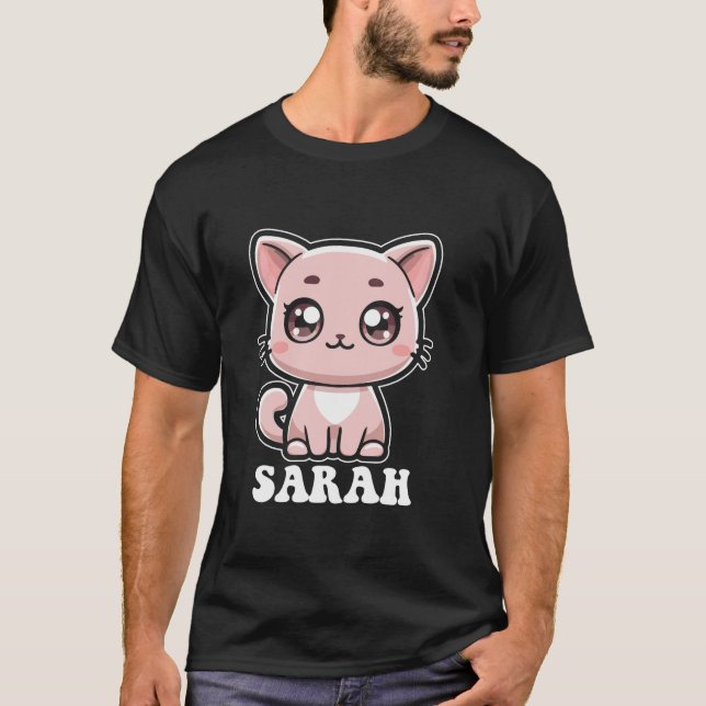 Sarah Cute Cat Kitten Design for Girls Namn Sarah T Shirt (Framsida)