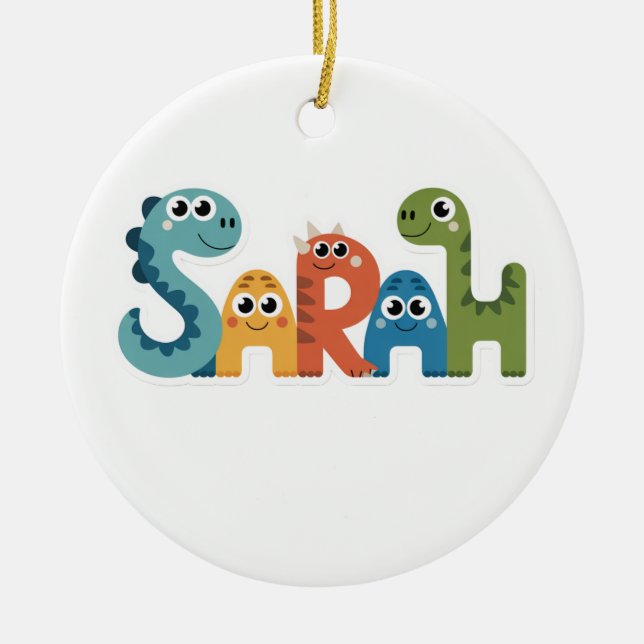 Sarah Dinosaur Namn Cute Dino Brev Design Julgransprydnad Keramik (Framsidan)